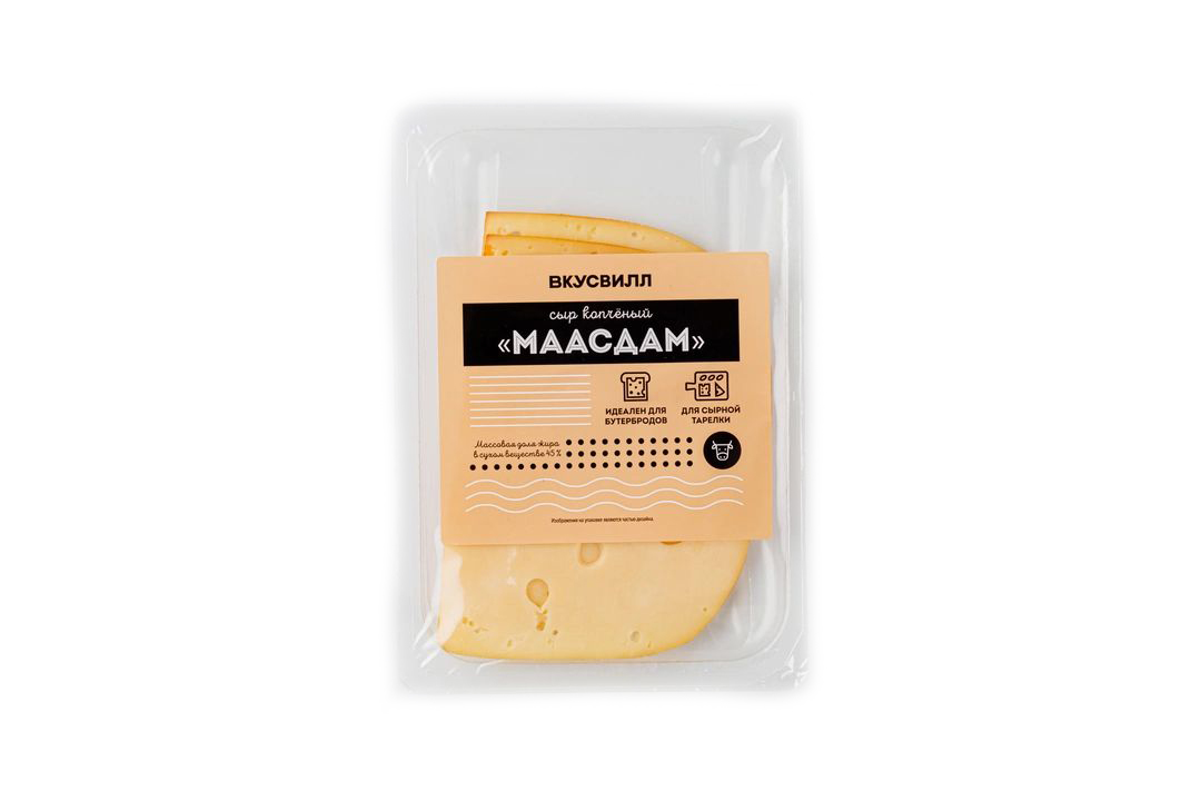 

Сыр копченый ВкусВилл Маасдам нарезка 45% 125 г