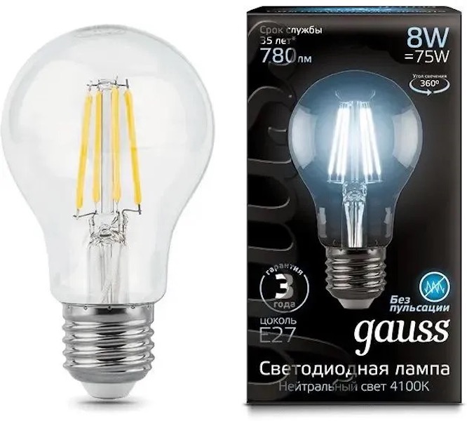 

Лампа LED GAUSS E27, груша, 8Вт, A60, одна шт. 102802208, Лампа LED GAUSS E27, груша, 8Вт, A60, одна шт. [102802208]