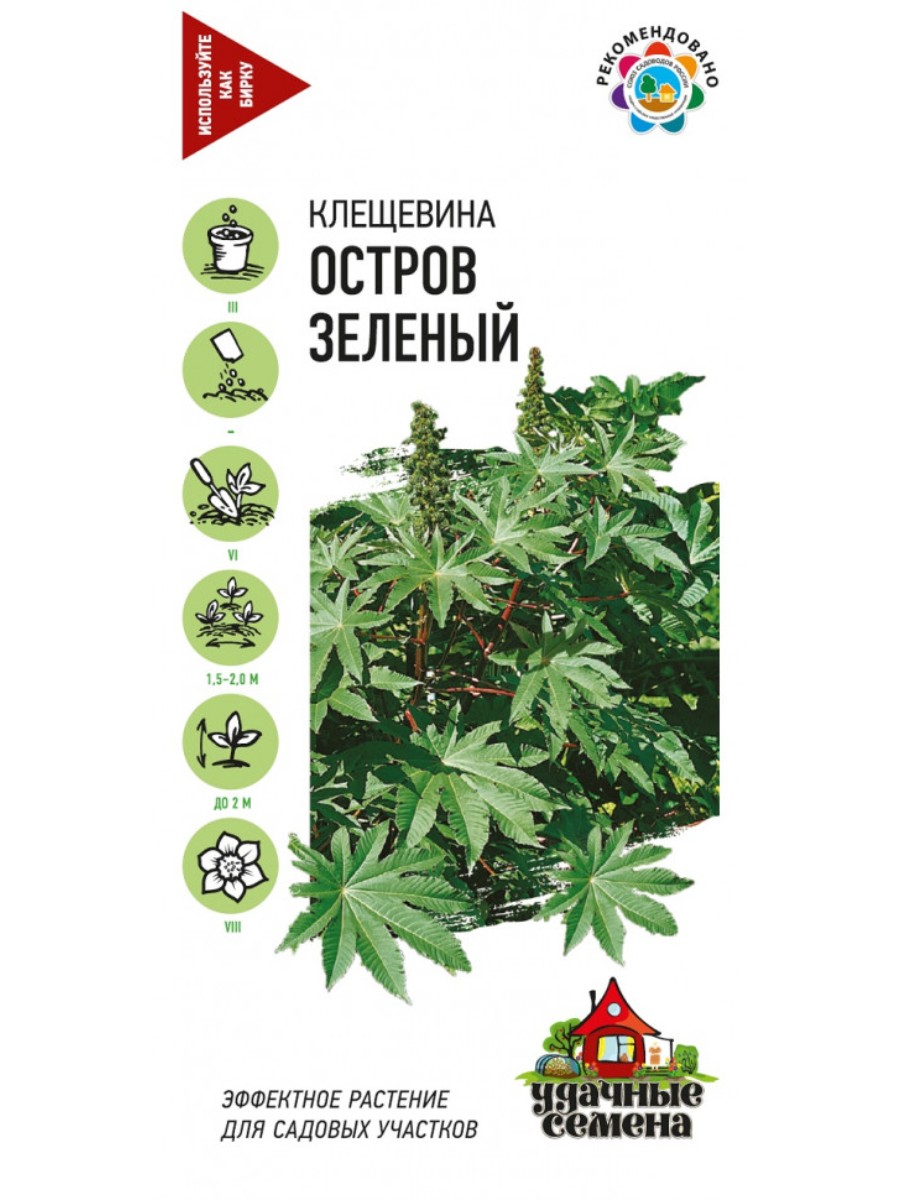 

Семена Удачные семена Клещевина Остров Зеленый 10 упаковок по 5 семян