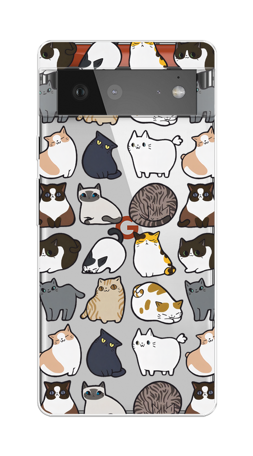 

Чехол на Google Pixel 6 "Милые котики", Прозрачный;белый;серый, 270850-1
