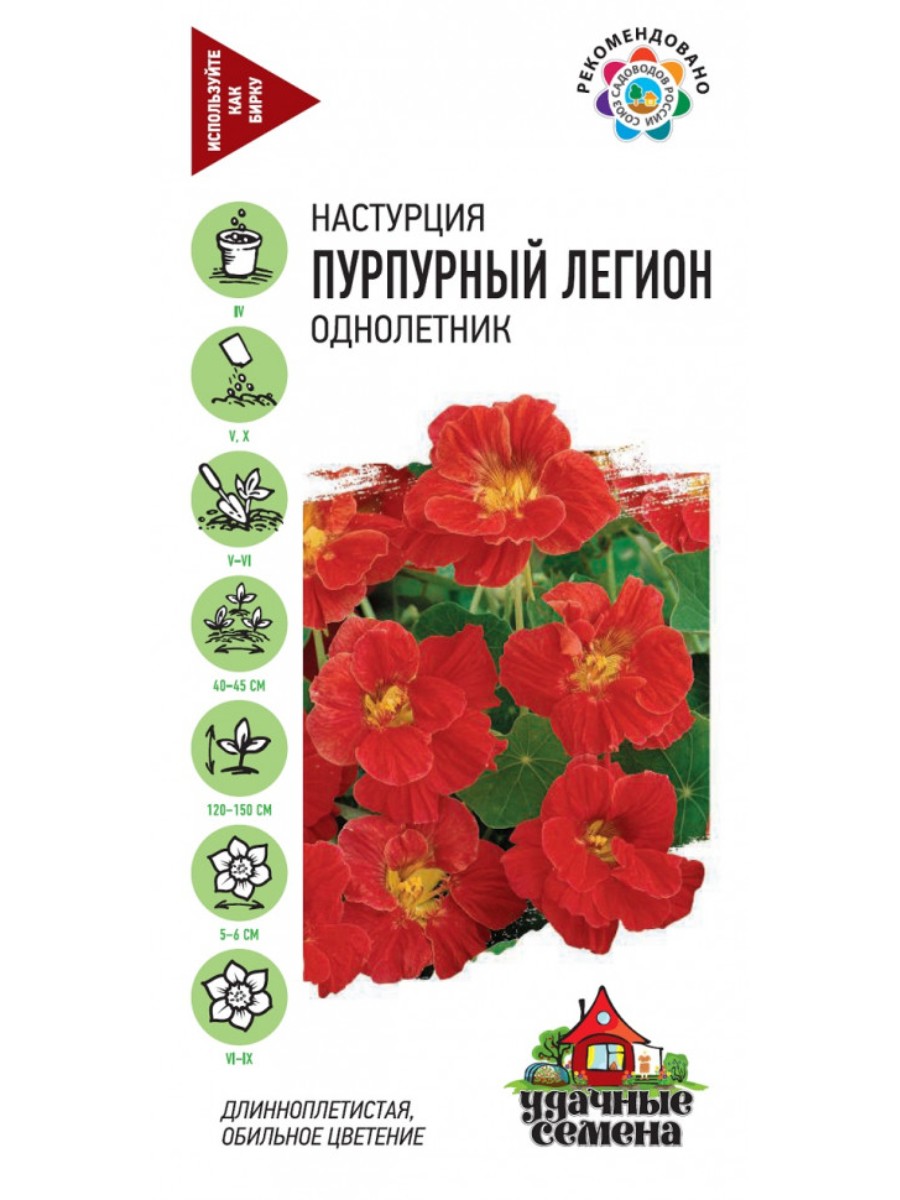 

Семена Удачные семена Настурция Пурпурный легион 10 упаковок по 1 гр.