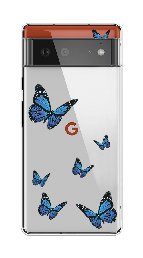 

Чехол на Google Pixel 6 "Blue butterflies", Синий;черный, 270850-1