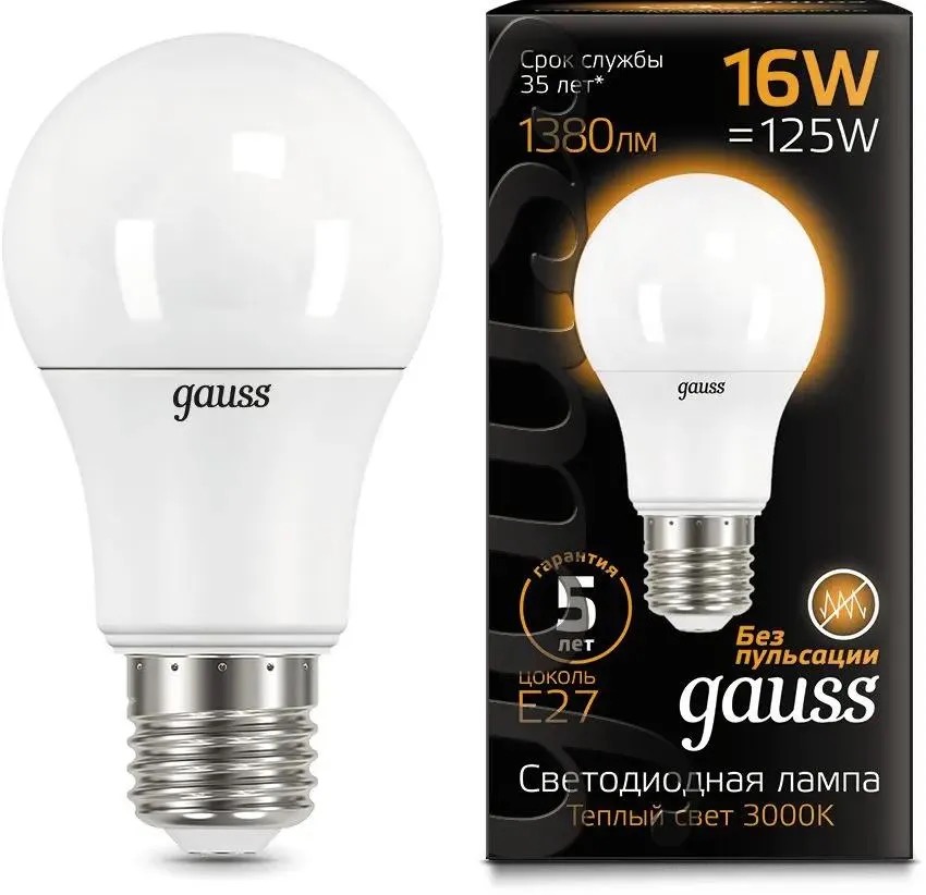

Лампа LED GAUSS E27, груша, 16Вт, A60, одна шт. 102502116, Лампа LED GAUSS E27, груша, 16Вт, A60, одна шт. [102502116]