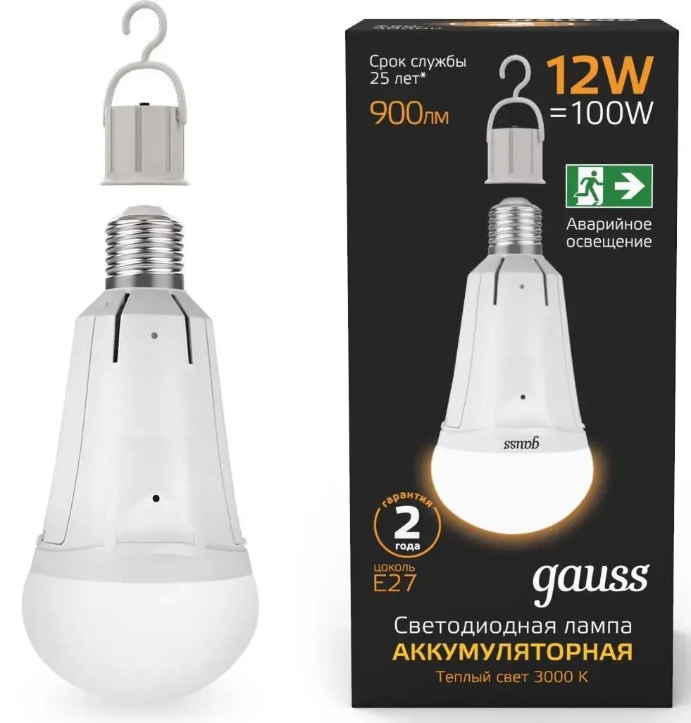 

Лампа LED GAUSS E27, груша, 12Вт, 102002112, одна шт.