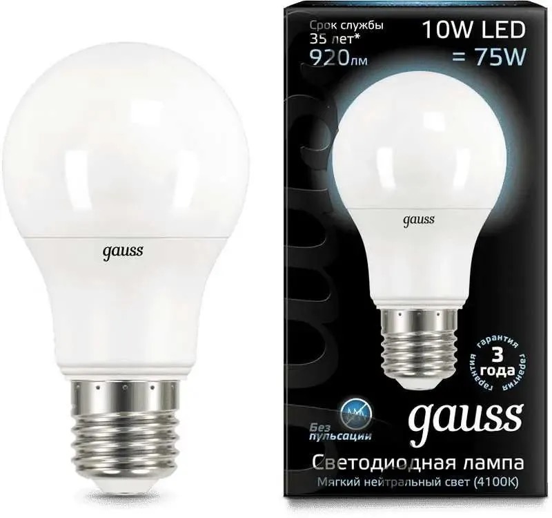 

Лампа LED GAUSS E27, груша, 10Вт, A60, одна шт. 102502210, Лампа LED GAUSS E27, груша, 10Вт, A60, одна шт. [102502210]