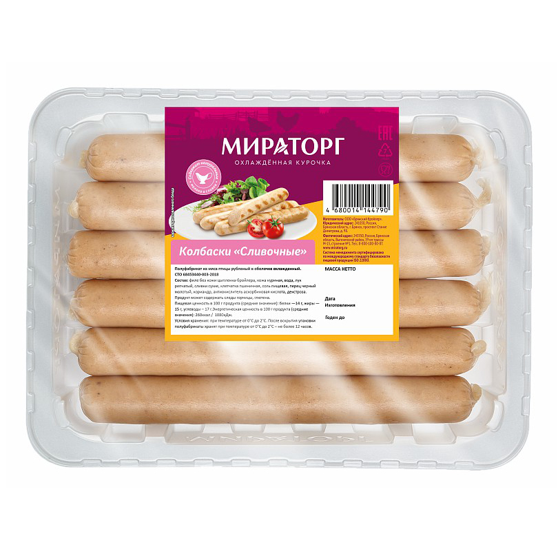 Колбаски из мяса цыпленка-бройлера Мираторг Сливочные охлажденные 480 г