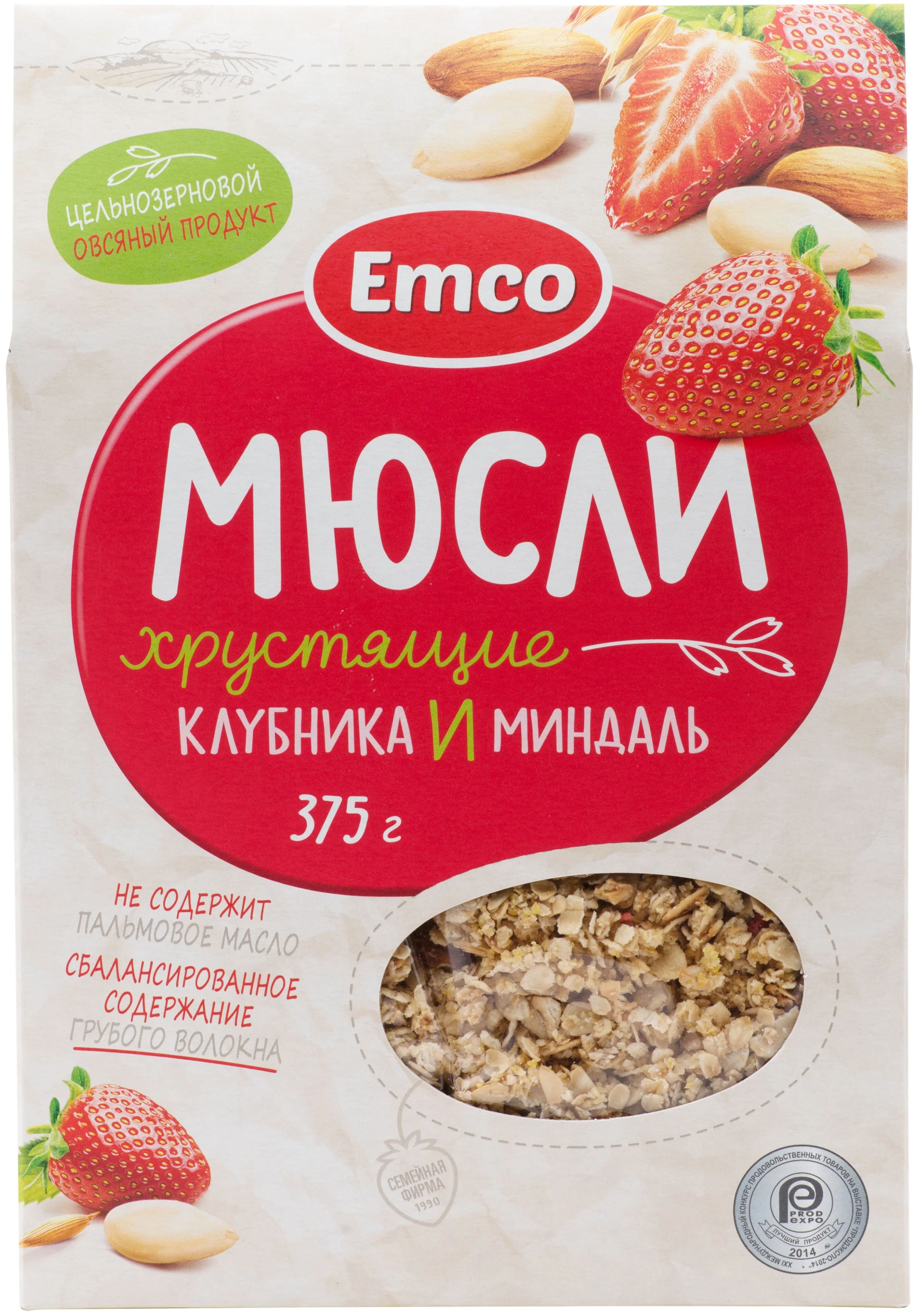 фото Мюсли emco хрустящие кукурузные клубника и миндаль 340 г