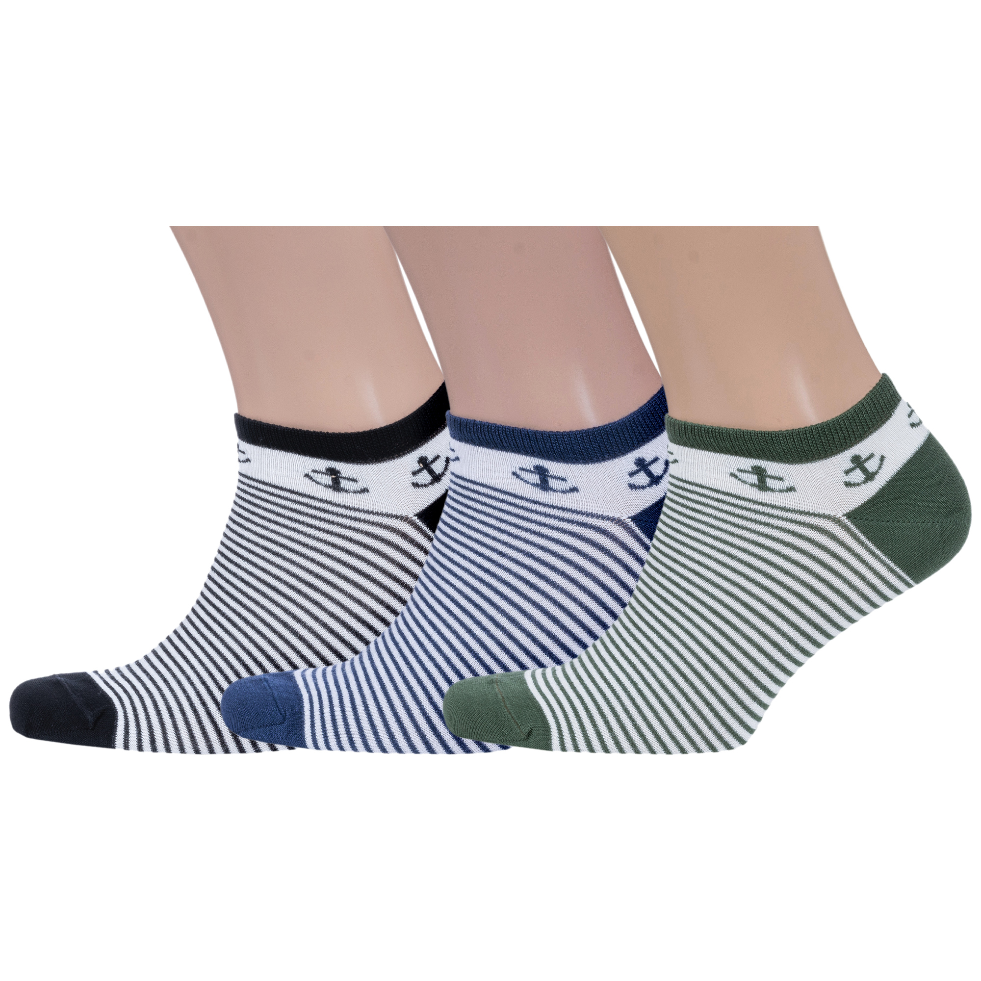 Комплект носков унисекс Grinston socks 3-21D2 белых; черных; синих; зеленых 23-25