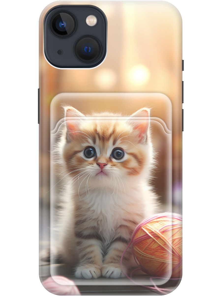 

Силиконовый чехол на Apple iPhone 13 Mini с рисунком "Котик и нитки", Белый;желтый;розовый, 20012025