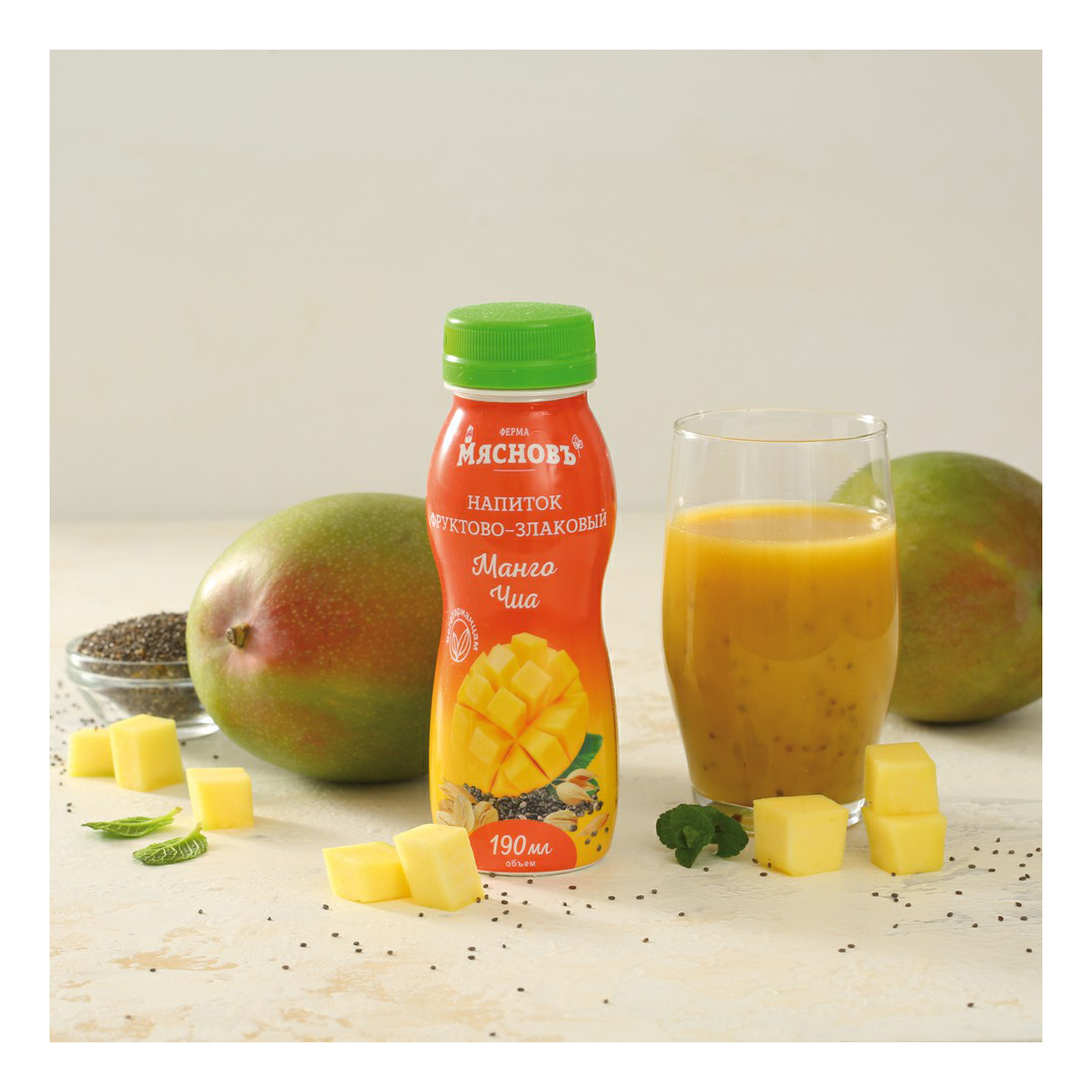 Растительный напиток МясновЪ ФЕРМА фруктово-злаковый с манго и чиа 190 мл