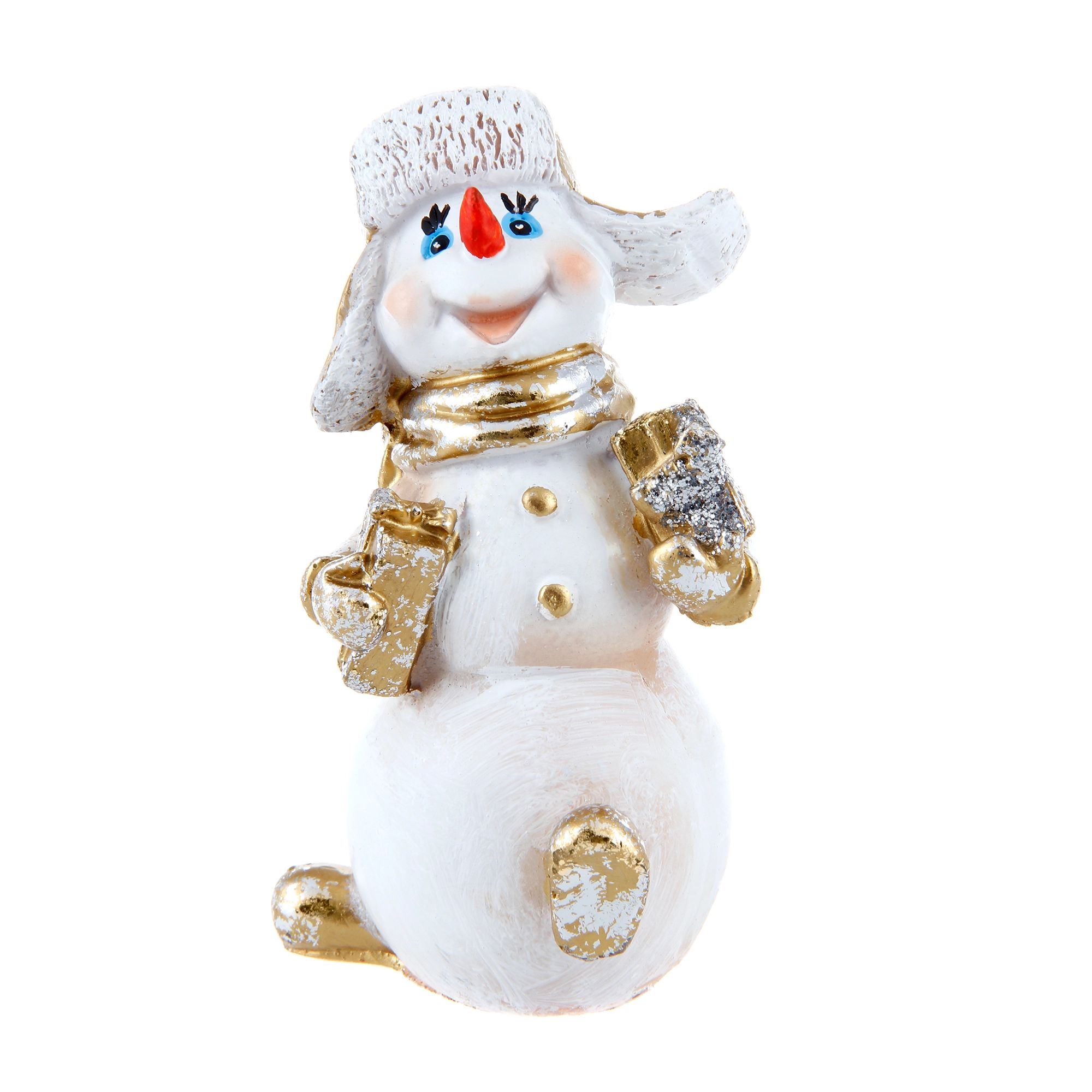 Фигурка Снеговичок ТПК Полиформ с подарками в руках белая 12 см