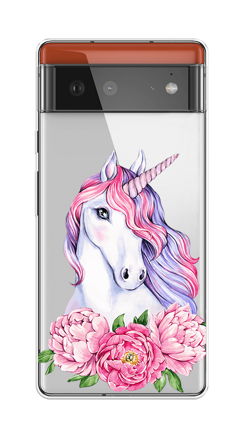 

Чехол на Google Pixel 6 "Единорог с пионами", Розовый;белый;зеленый, 270850-1