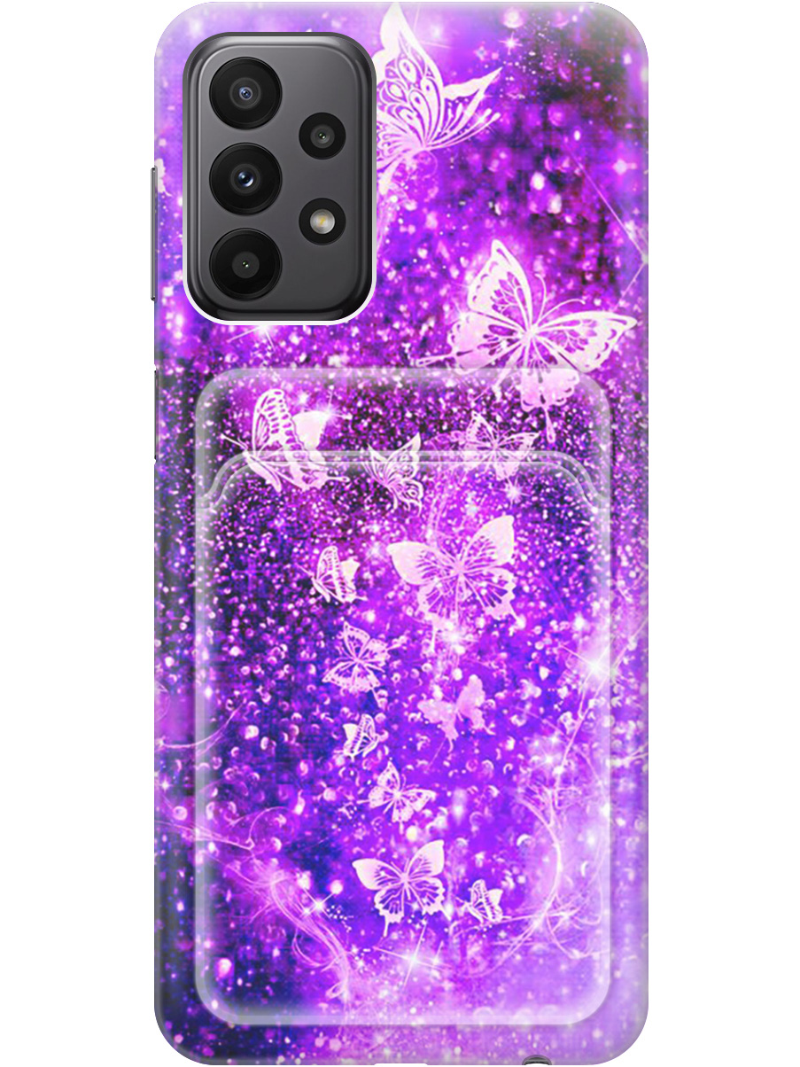 

Силиконовый чехол на Samsung Galaxy A23 4G с рисунком "Фиолетовые бабочки", Фиолетовый;черный, 20012004