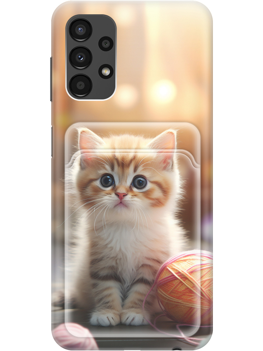 

Силиконовый чехол на Samsung Galaxy A13 4G с рисунком "Котик и нитки", Белый;желтый;розовый, 20012003