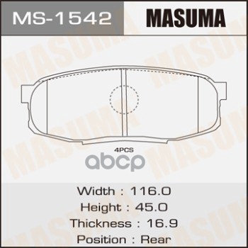 Колодки Зад. Toyota Land Cruiser 07-> Masuma арт. MS-1542