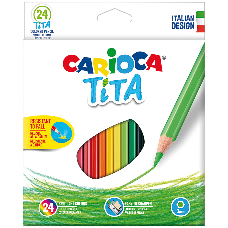 

Карандаши цветные 24 цвета Carioca Tita (L=174мм, D=7,4мм, d=3мм, 6гр, пластик), 6 уп, Разноцветные