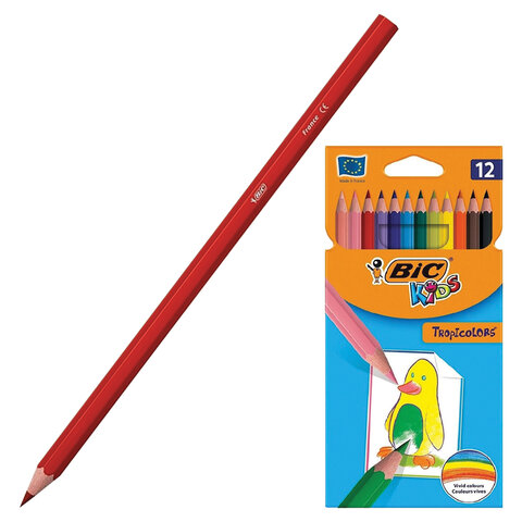 

Карандаши цветные 12 цветов BIC Kids Tropicolors 2 (6гр, пластик), 12 уп, Разноцветные