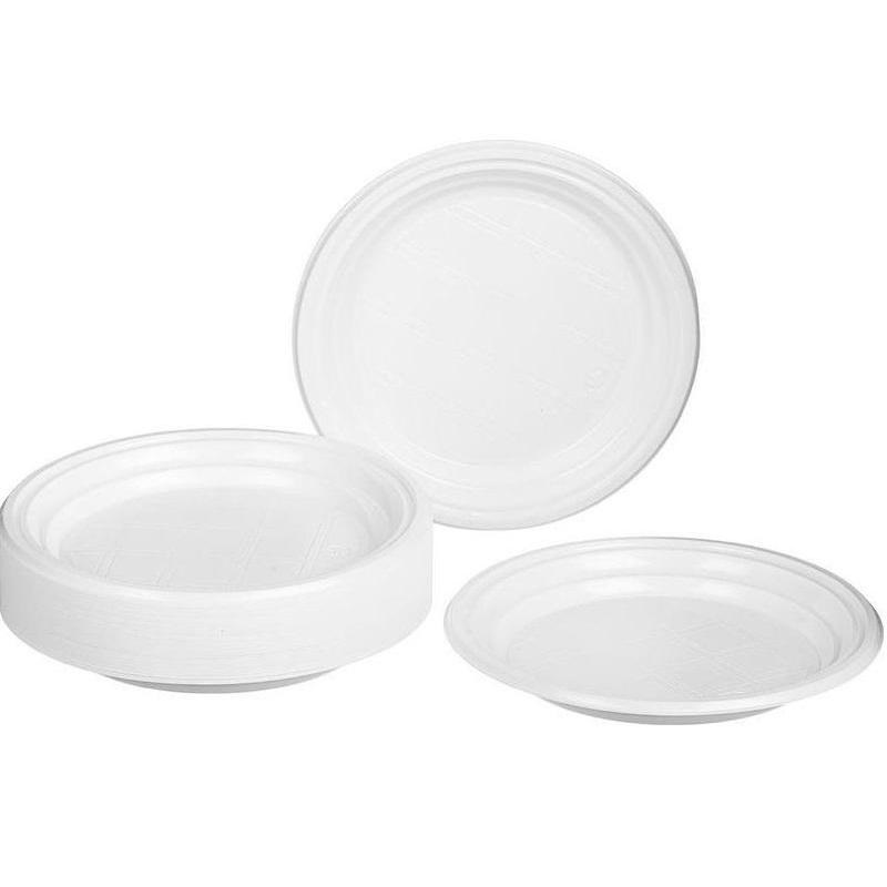Тарелка одноразовая пластиковая Комус d=165мм, белая, ПС, 100шт