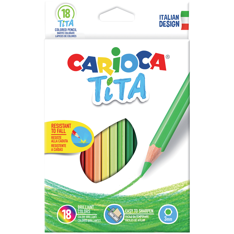 

Карандаши цветные 18 цветов Carioca Tita (L=174мм, D=7,4мм, d=3мм, 6гр, пластик), 6 уп, Разноцветные