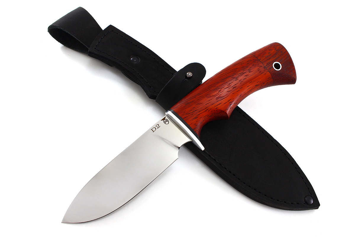 Охотничий нож РусБеръ Алтай, ручная работа, клинок D2 60HRC, прямые спуски, красное дерево