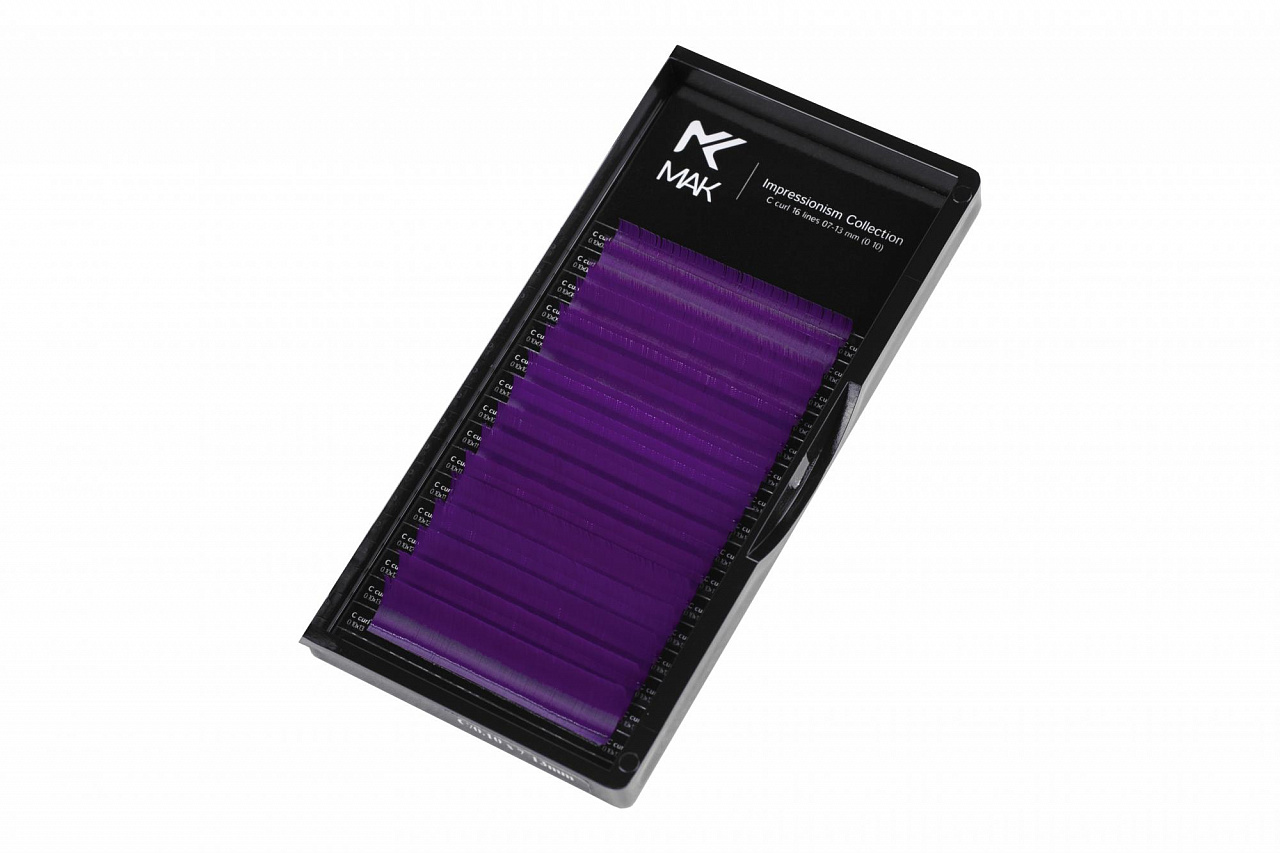 

Цветные ресницы MAK (Purple Heart) МИКС (16 линий) C+ 0.10 7-13mm, Розовый