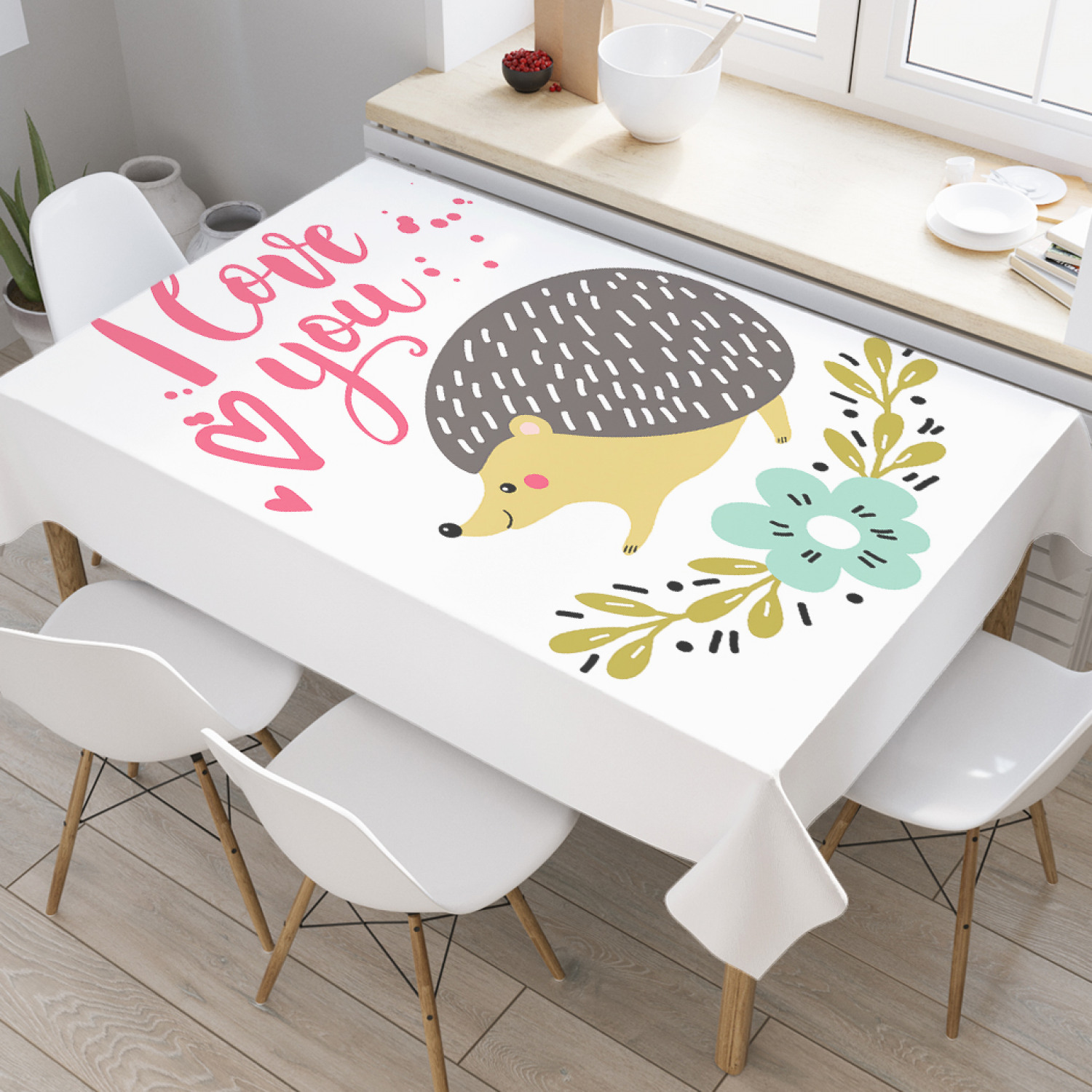 

Скатерть прямоугольная JoyArty "Любовь от ежика" из оксфорда, 180x145 см, Белый, Любовь от ежика