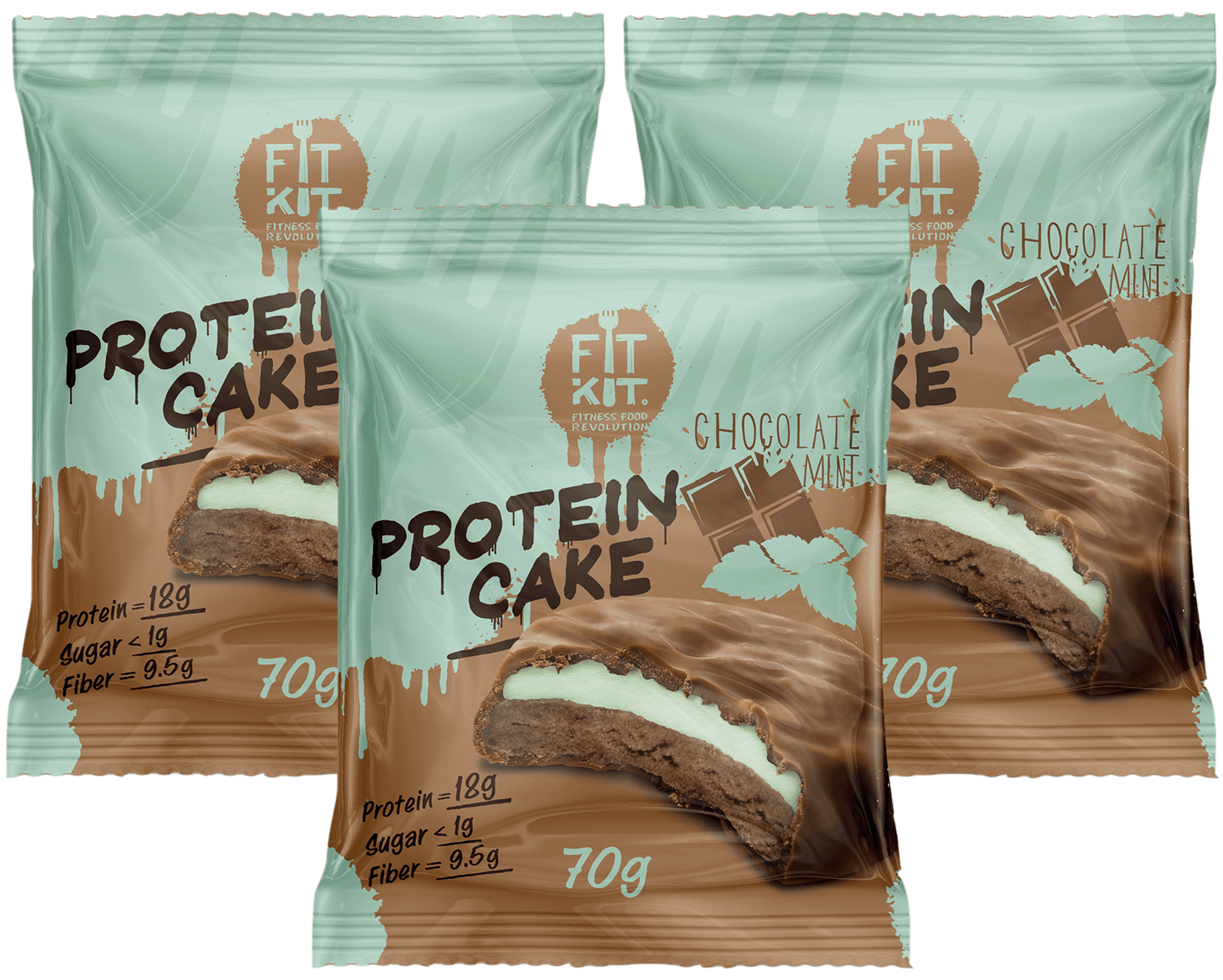 фото Печенье fit kit protein cake 3 70 г, 3 шт., шоколад/мята