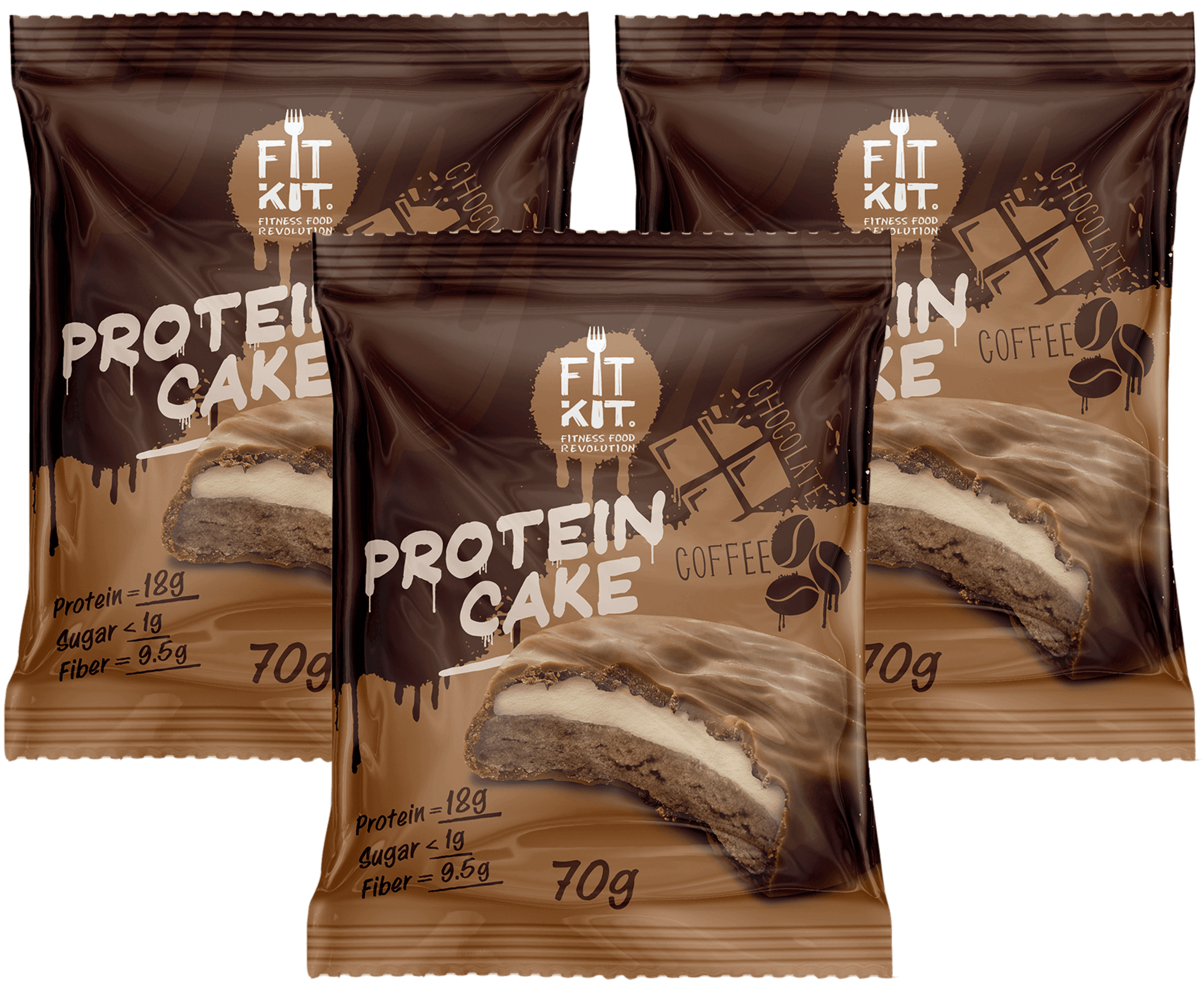 фото Печенье fit kit protein cake 3 70 г, 3 шт., шоколад/кофе