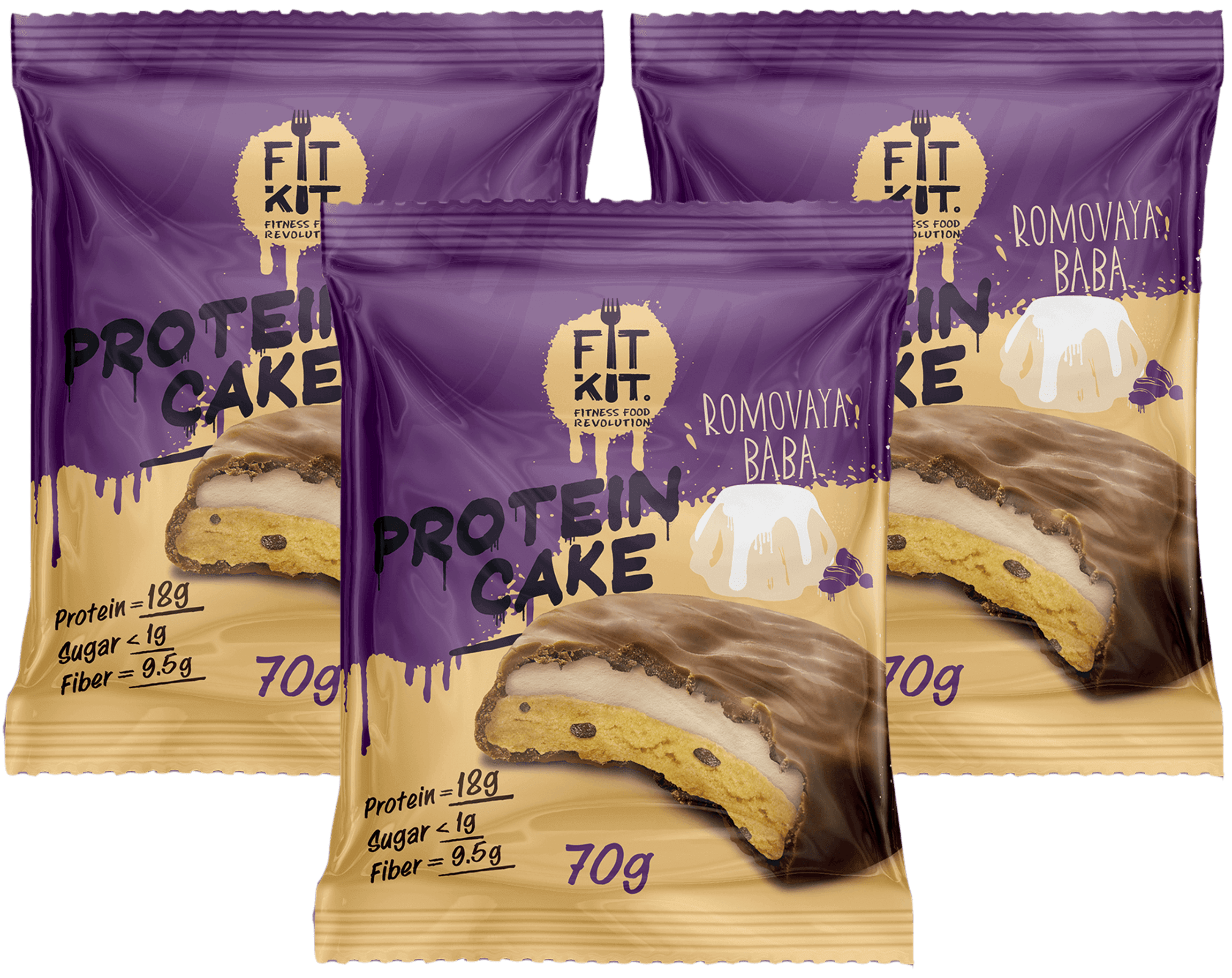 фото Печенье fit kit protein cake 3 70 г, 3 шт., ромовая баба