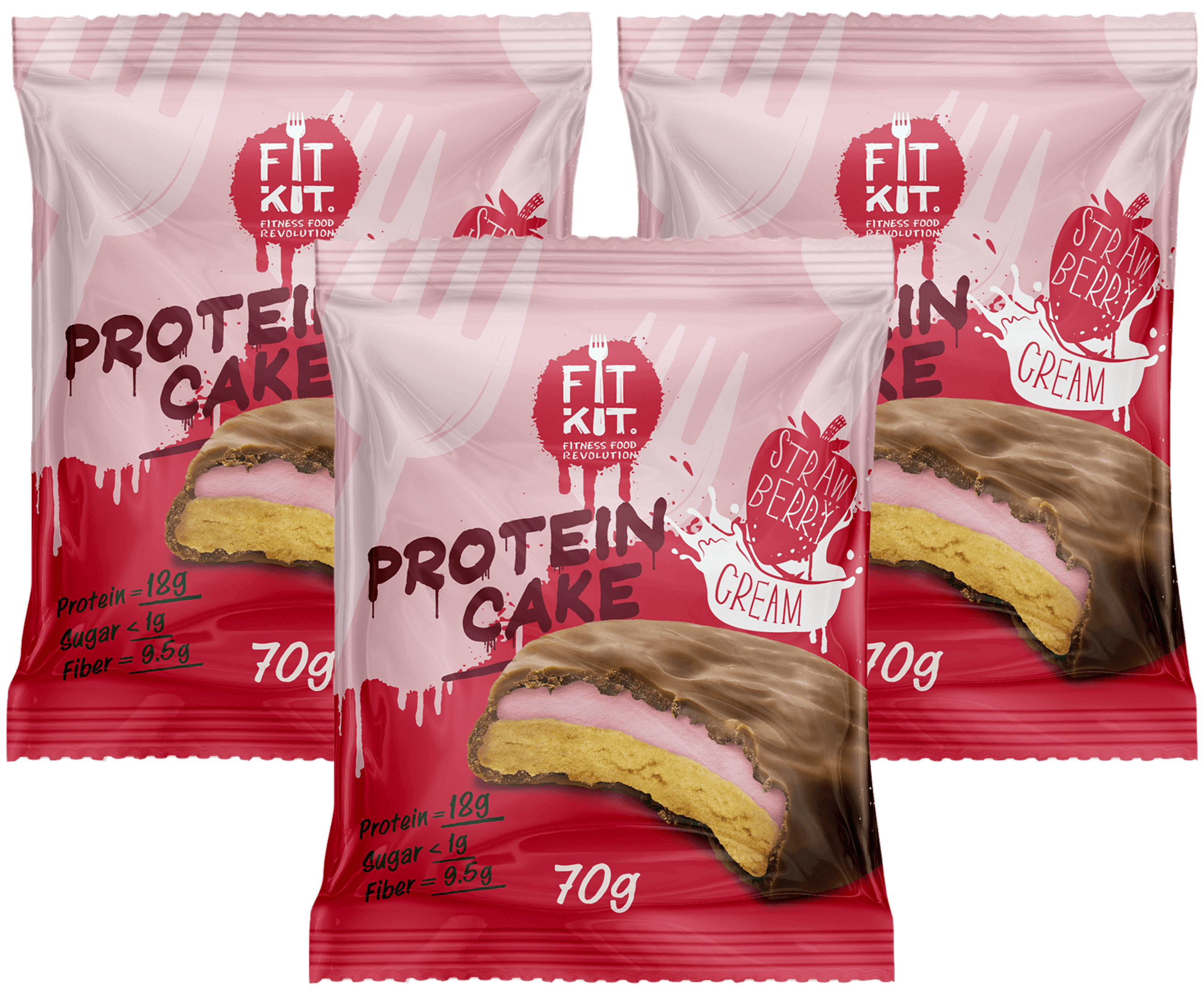 фото Печенье fit kit protein cake 3 70 г, 3 шт., клубника со сливками