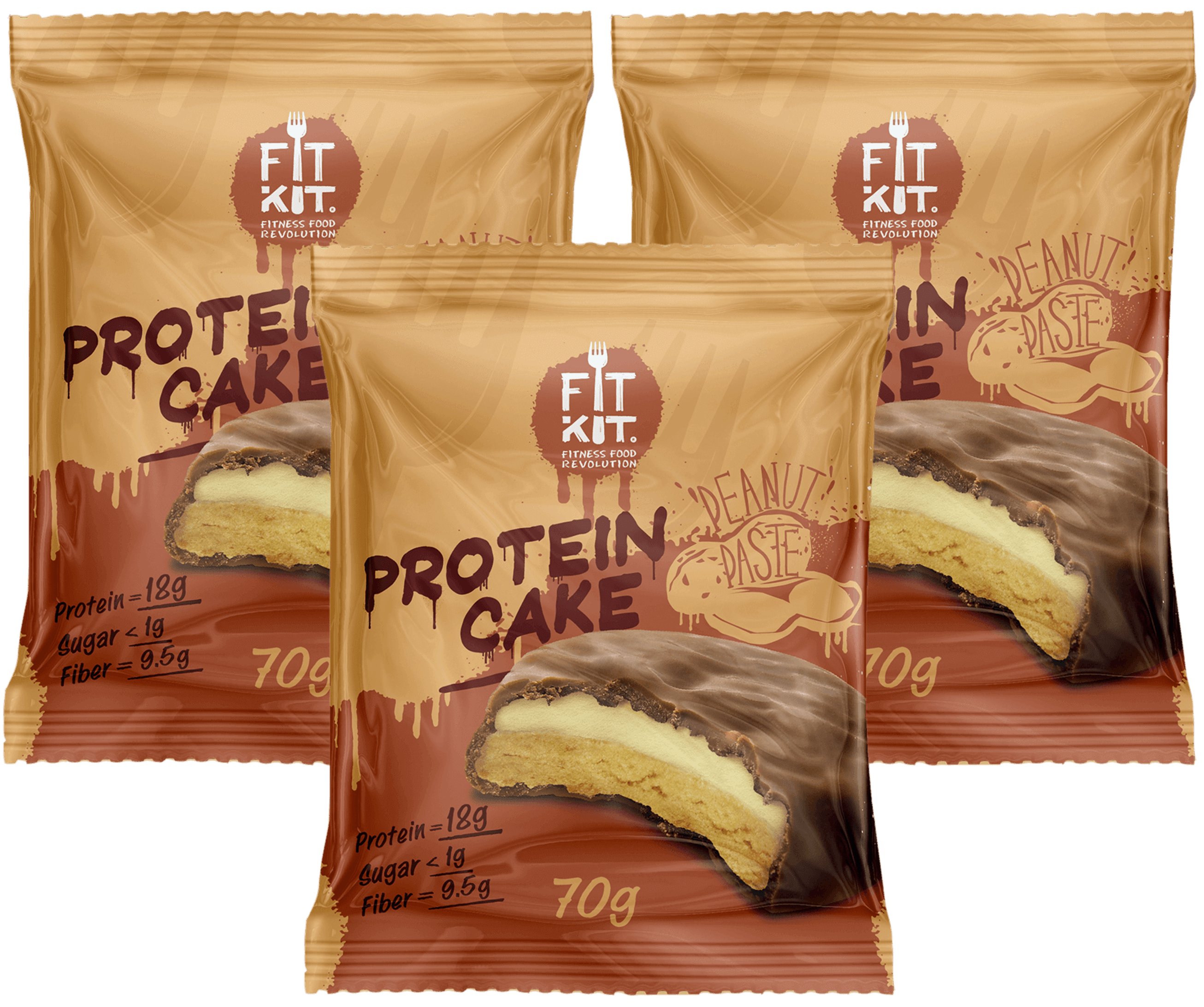 фото Печенье fit kit protein cake 3 70 г, 3 шт., арахисовая паста