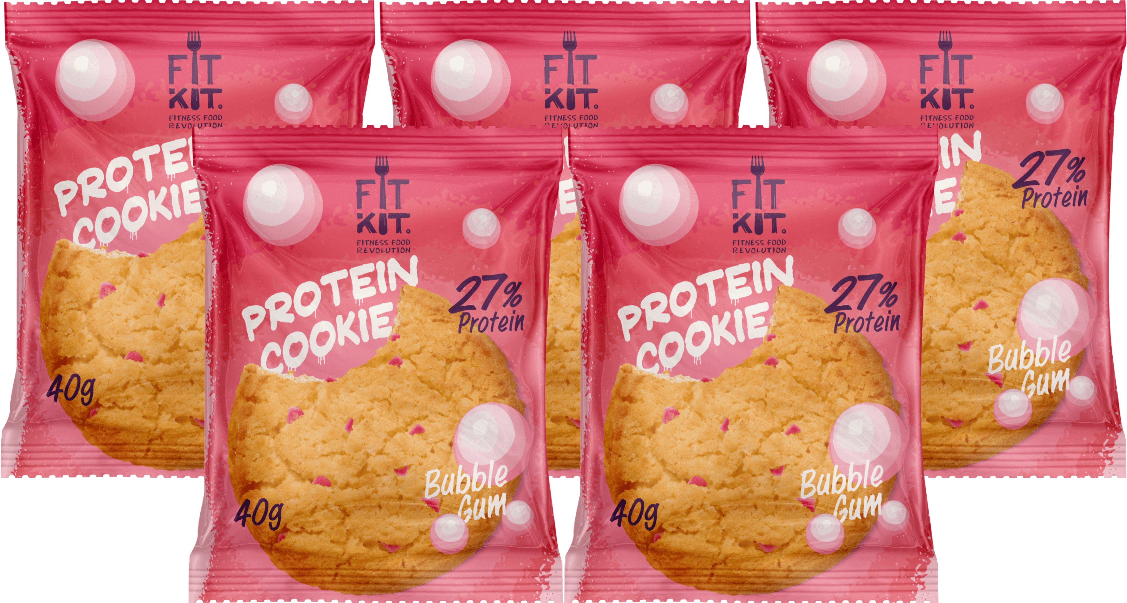 фото Печенье fit kit protein cookie 5 40 г, 5 шт., бабл-гам