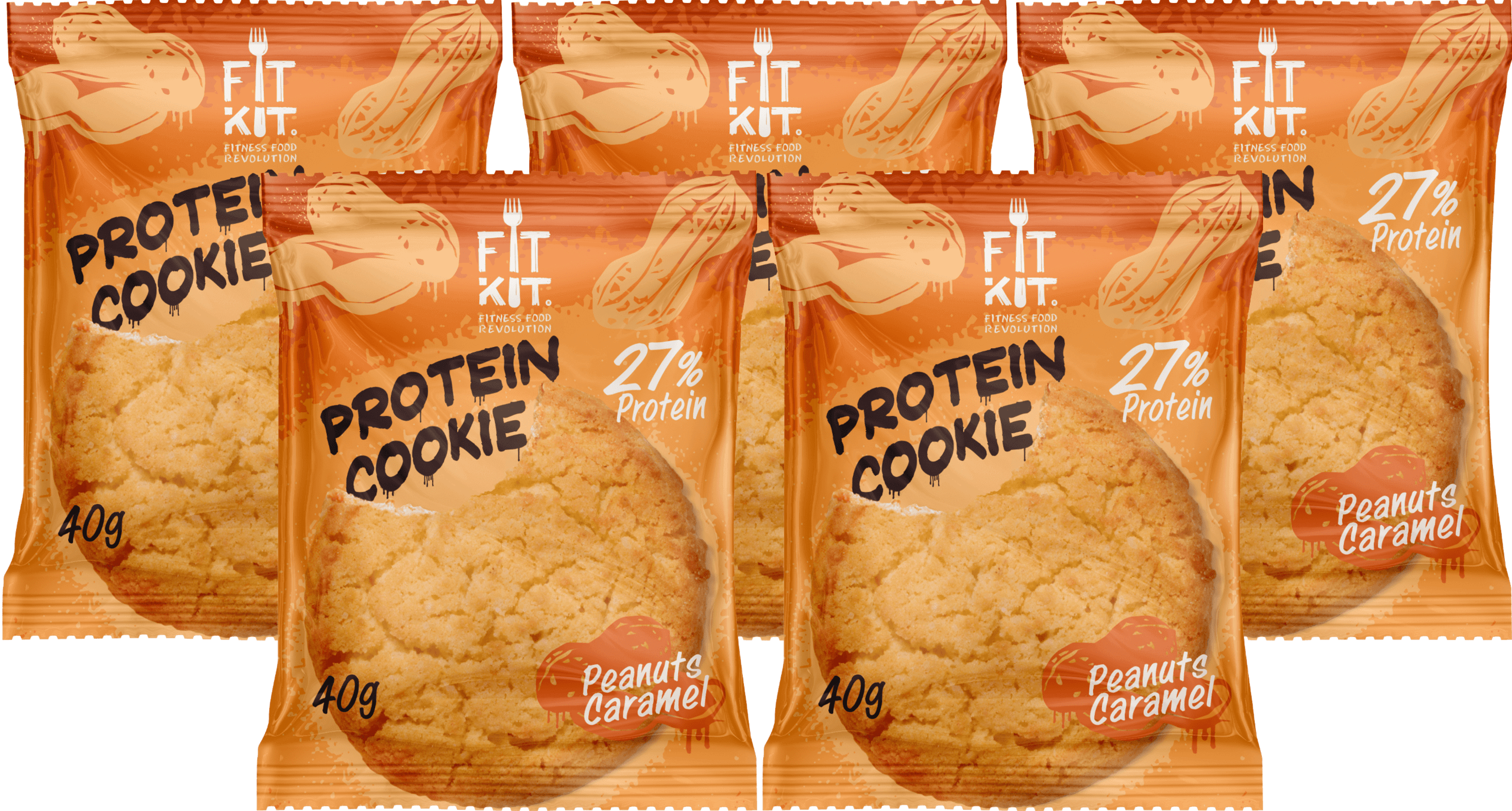 фото Печенье fit kit protein cookie 5 40 г, 5 шт., арахис/карамель