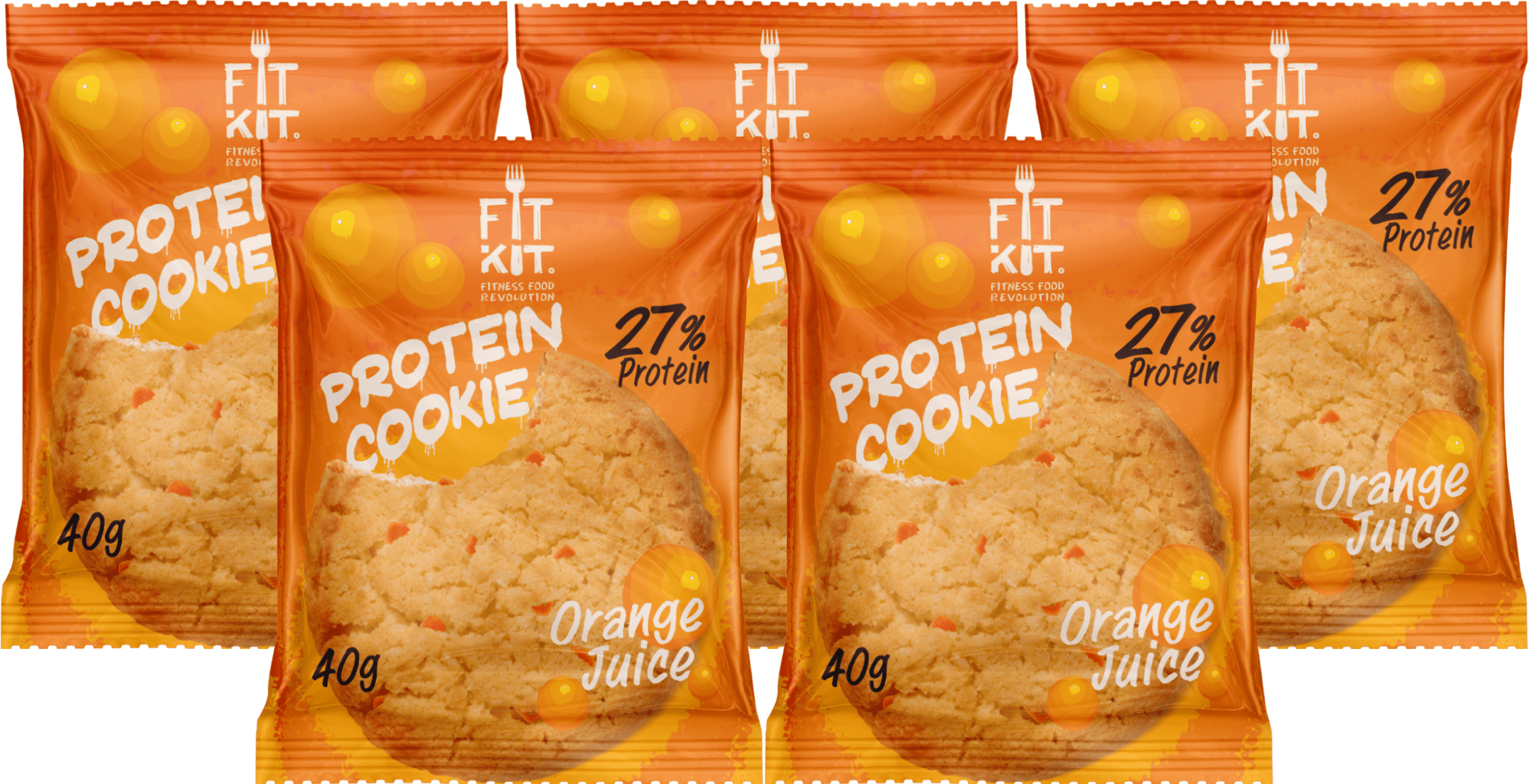 фото Печенье fit kit protein cookie 5 40 г, 5 шт., апельсиновый сок
