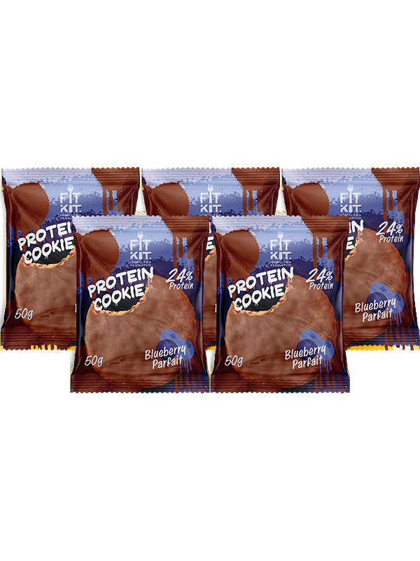 фото Печенье fit kit chocolate protein cookie 5 50 г, 5 шт., черничное парфе