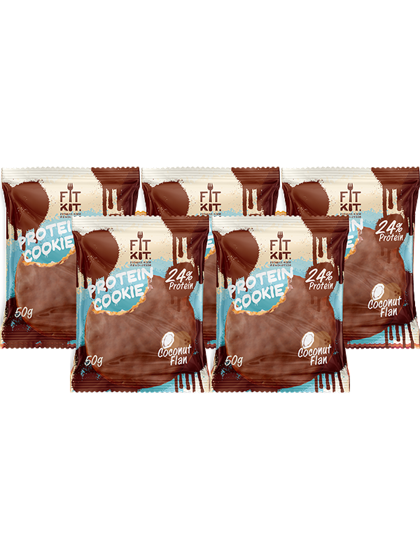 фото Печенье fit kit chocolate protein cookie 5 50 г, 5 шт., кокосовый флан