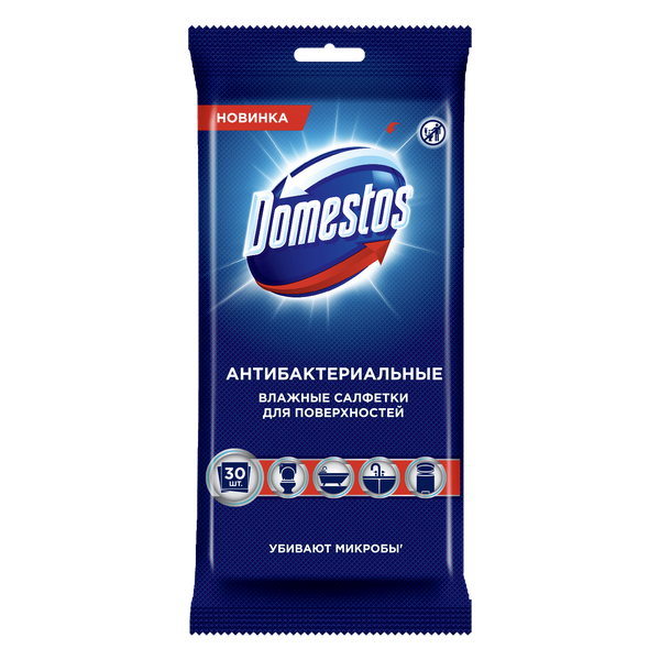 фото Салфетки влажные для очищения поверхностей domestos антибактериальные 30 штук