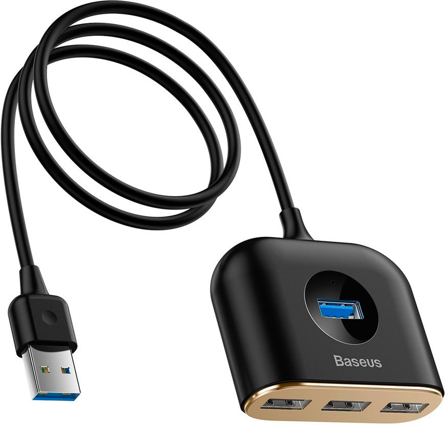 фото Разветвитель для компьютера baseus square round 4 in 1 usb3.0 to usb3.0+3xusb2.0 black