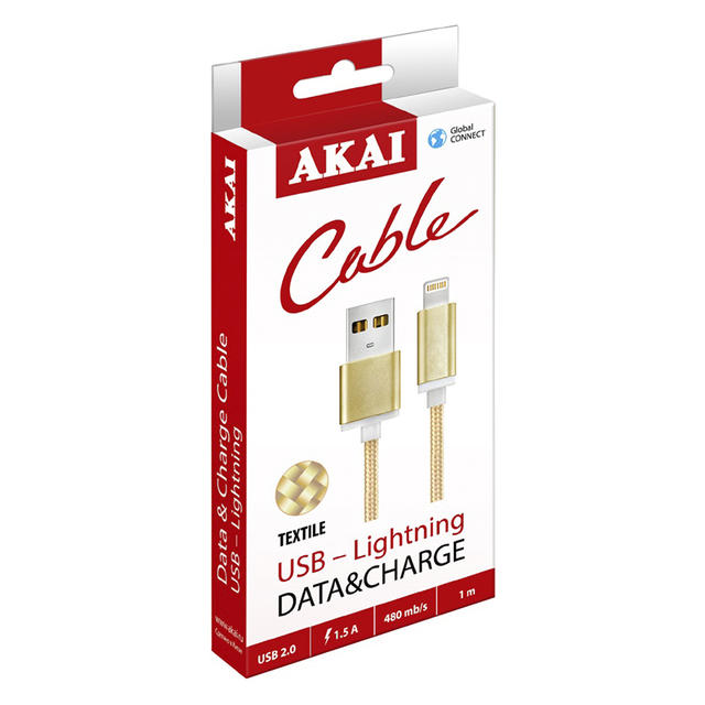 Кабель Akai CE-604 USB - Lighting, 1.5A Gold