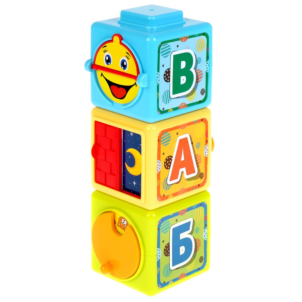 Умка Развивающие кубики, 3 штуки, учим цифры и буквы, пищалка, трещотка