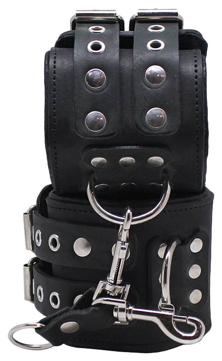 Широкие чёрные кожаные наручники