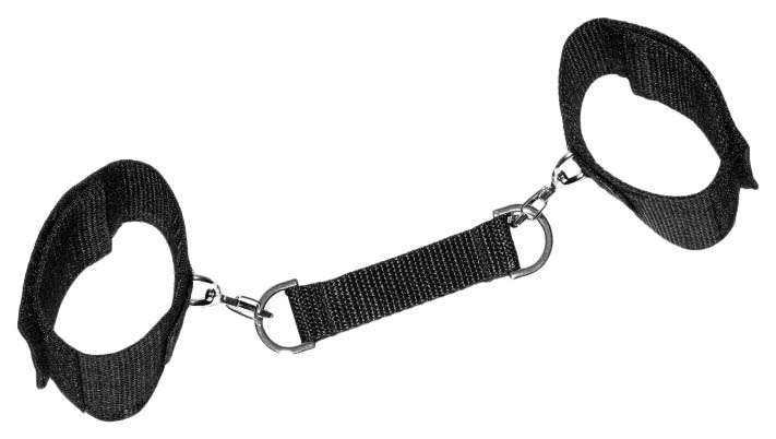 Черные наручники на липучках с креплением на карабинах
