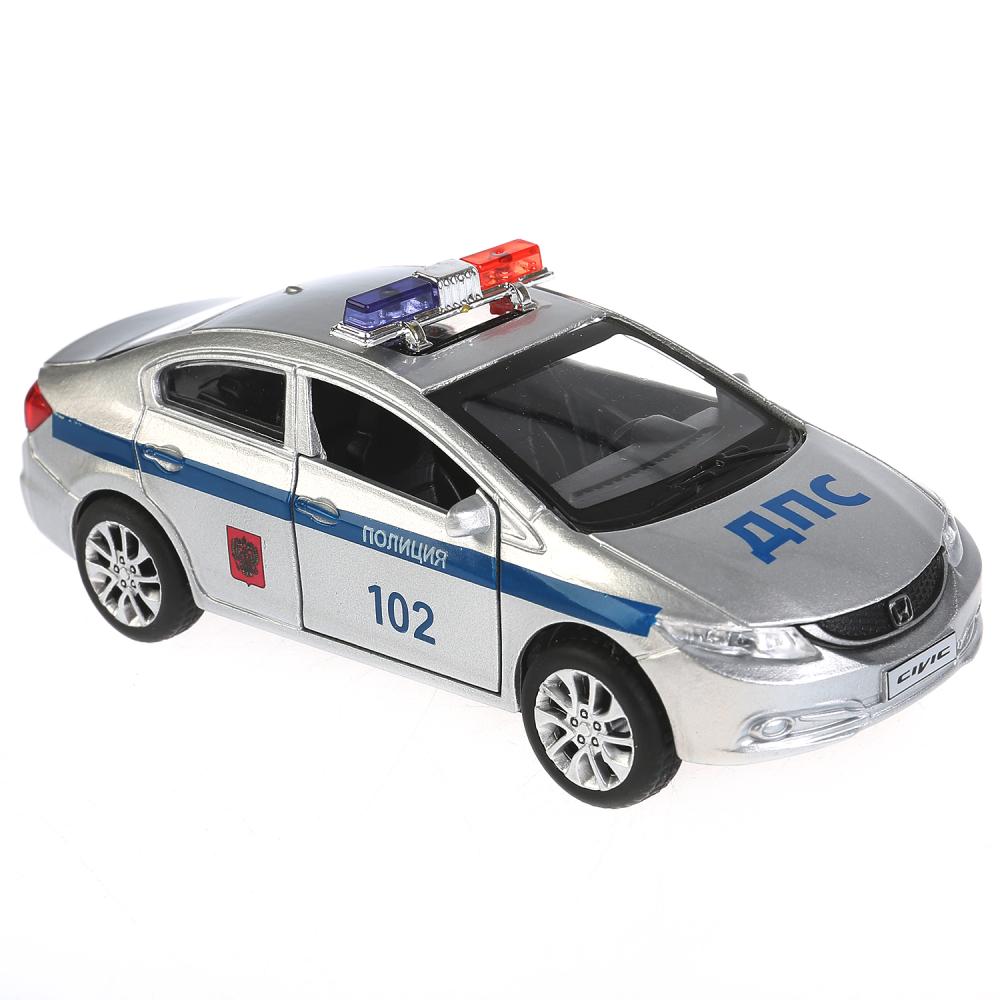 Технопарк Машина металлическая Honda Civic Полиция 12 см, открываются двери, инерционная технопарк машина металлическая honda civic полиция 12 см