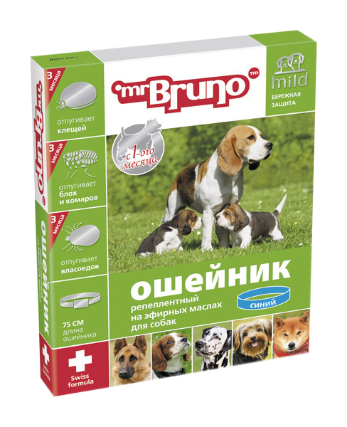 

Ошейник для собак против паразитов Mr.Bruno Mild синий, 75 см, Mild