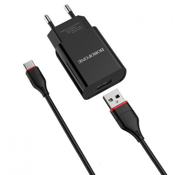 фото Сетевое зарядное устройство borofone ba20a, 1xusb, microusb, 2,1 a, black