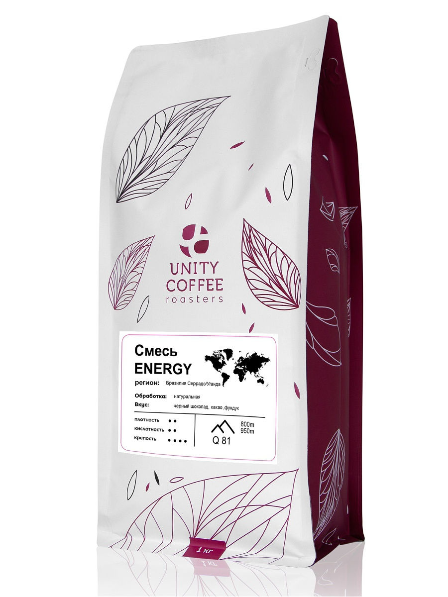 Смесь премиальных сортов ENERGY кофе молотый, 1 кг / свежая обжарка, UNITY COFFEE