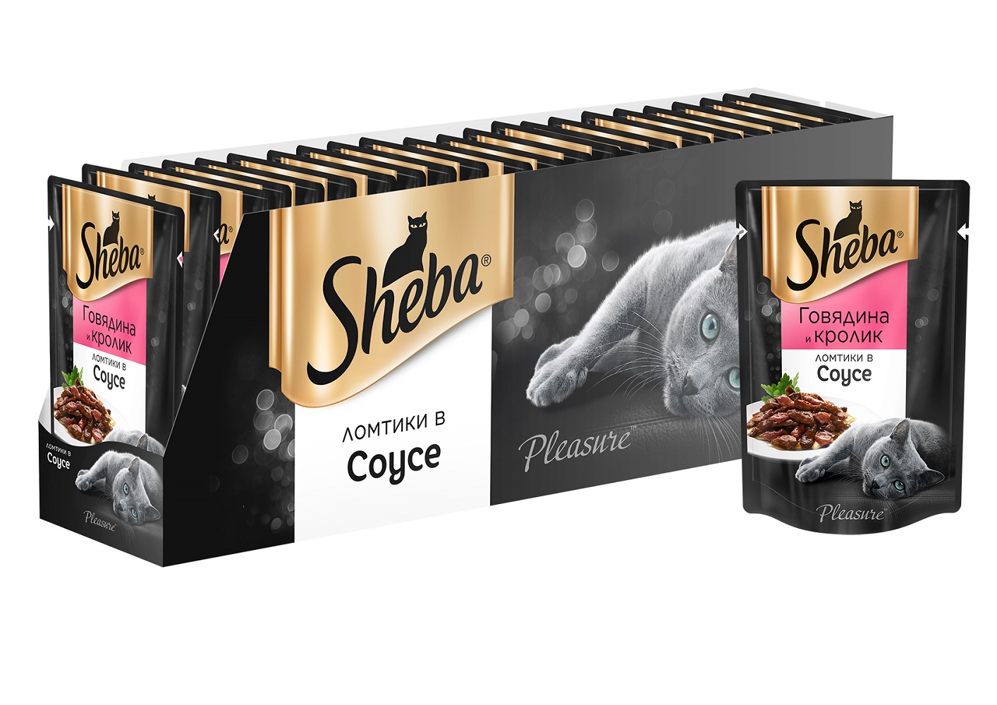 фото Влажный корм для кошек sheba pleasure ломтики из говядины и кролика в соусе, 24 шт по 85г
