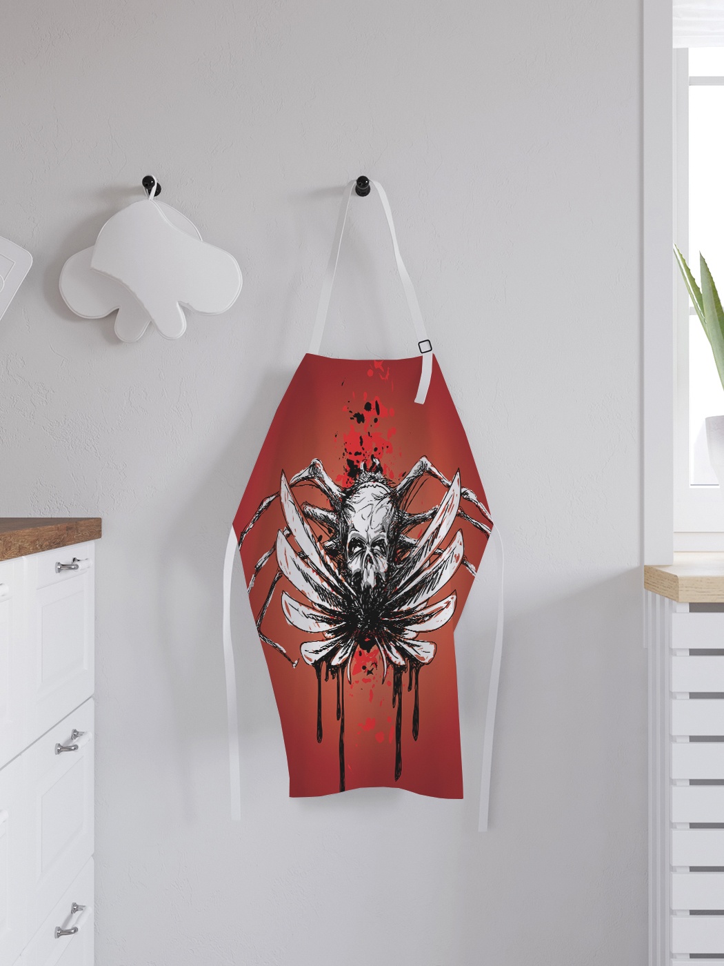фото Фартук кухонный регулируемый "череп с паучьими лапами", универсальный размер joyarty