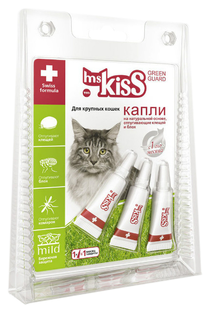 фото Капли для кошек против паразитов ms. kiss green guard, для крупных, 3 пипетки, 1 мл