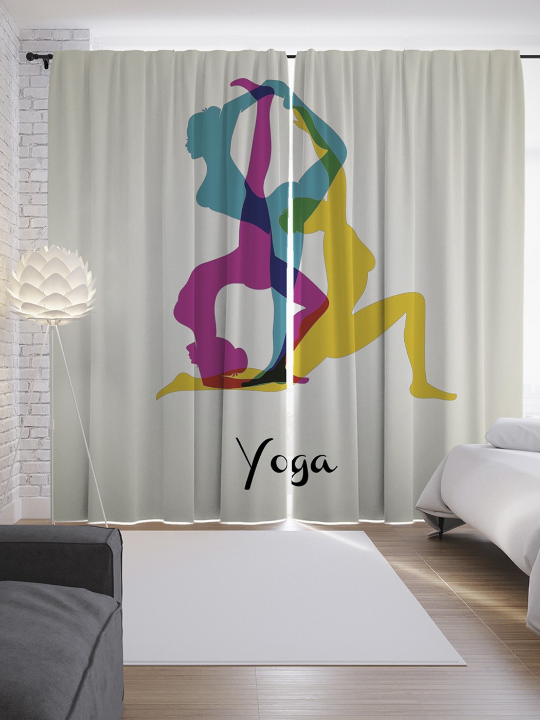 фото Шторы с фотопечатью "иллюзия йоги" из сатена, 290х265 см joyarty